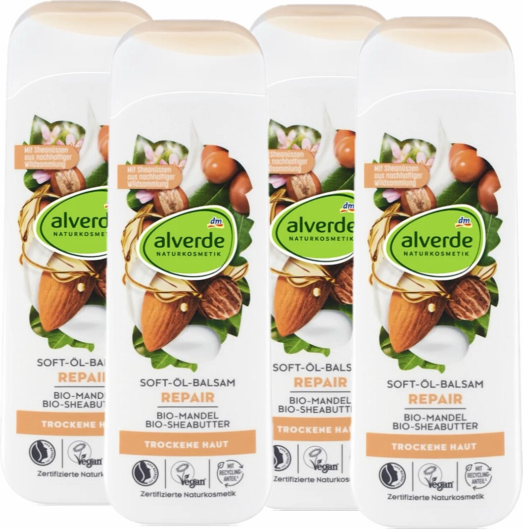 Dm-Drogeri markt 4 x alverde Naturkosmetik - Körperlotion Soft-Öl-Balsam - Bio-Mandel & Bio-Sheabutter (4 x 250 ml) al-7040-4x