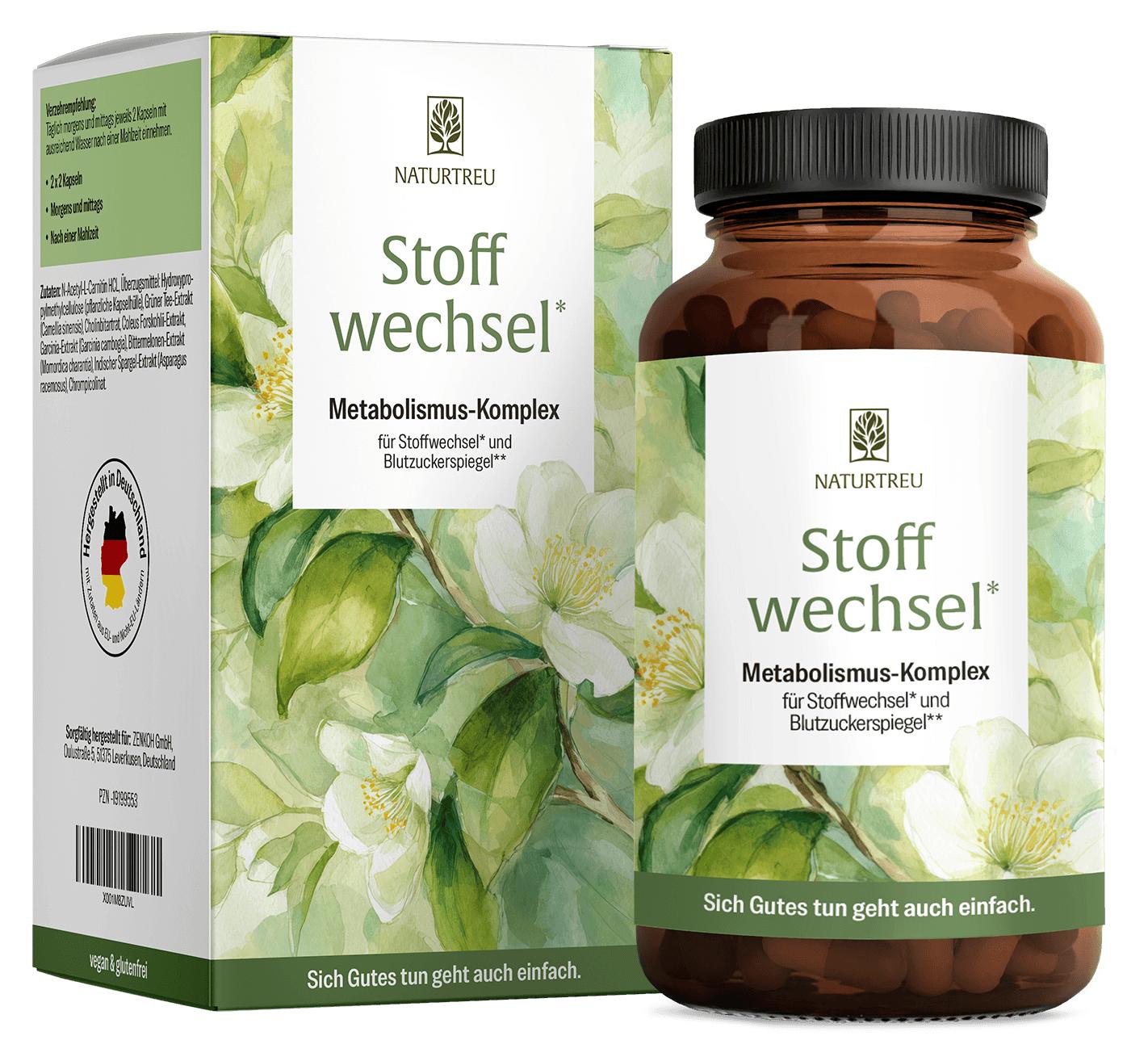 Metabolismus Komplex mit Grünem Tee, Cholin, Chrom, Garcinia Cambogia, Bittermelone & Spargel - STOFFWECHSEL - 120 vegane Kapseln - NATURTREU®