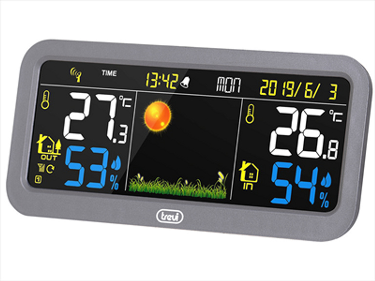 Trevi ME 3P20 RC, Grau, Innen-Thermometer, Außen-Barometer, Außen-Thermometer, Barometer, Hygrometer, Thermometer, Barometer, Hygrometer, Thermometer, F, °C, LCD 0ME3P2010