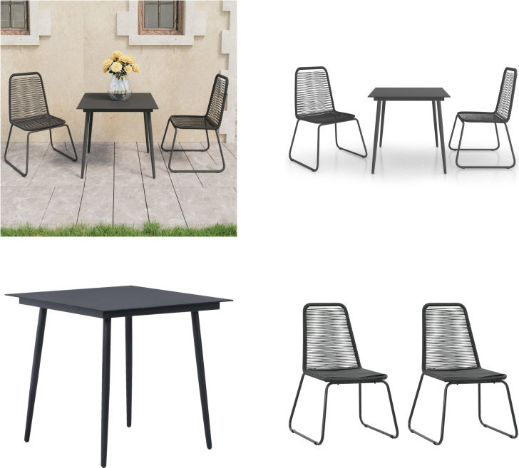 vidaXL 3 ks záhradný jedálenský set PVC ratan čierny - Set záhradného nábytku - Sety záhradného nábytku - Záhradný stôl a stoličky - Záhradné stoly a stoličky