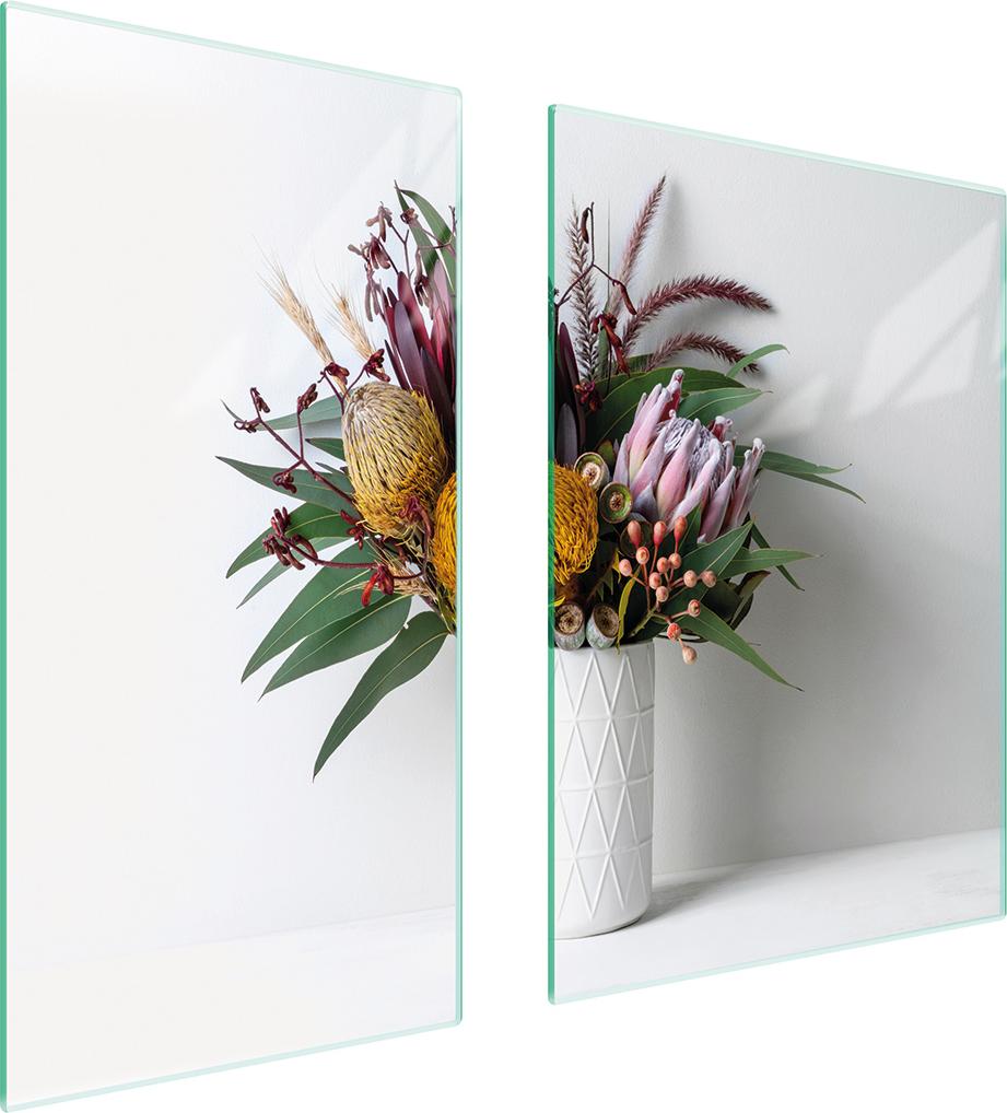 TMK ArtDeko Herdabdeckplatten 2 teilig 75x52 Glaskeramikfeld Abdeckung Glas Schneidebrett Blumen Art.