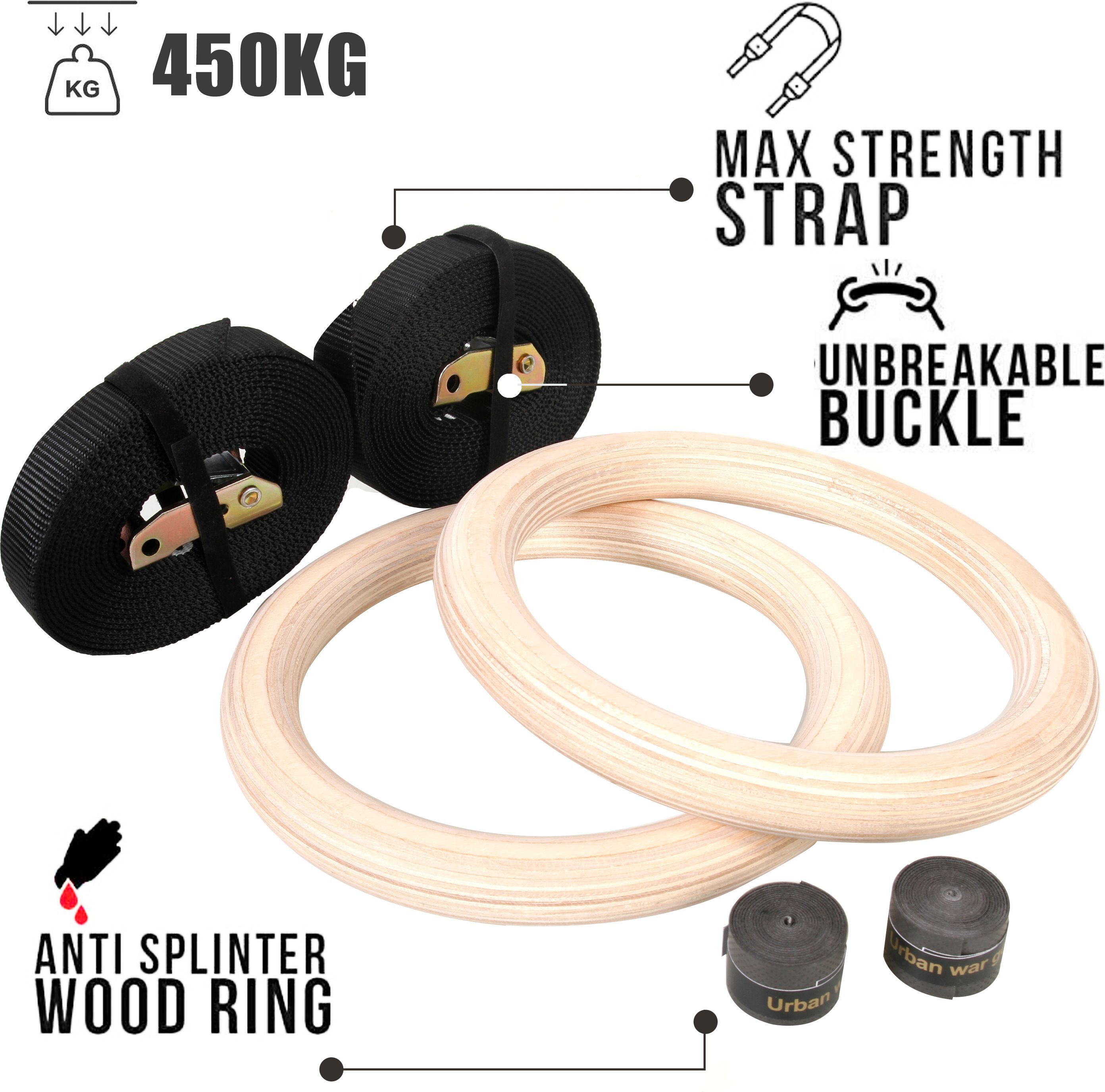 CCLIFE Gymnastikringe Gym Ringe Holz Fitness Trainingsringe Turnringe Olympische Gymnastic Rings fitnessringe Holzringe, Farbe:Gymnastikringe Holz DGNTR001A00000000