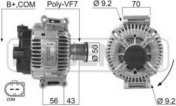 ERA 210475A alternátor LiMa 180 A, 14 V, vhodný pre MERCEDES-BENZ trieda C – limuzína (W204), trieda E – limuzína (W211), trieda C – kombi