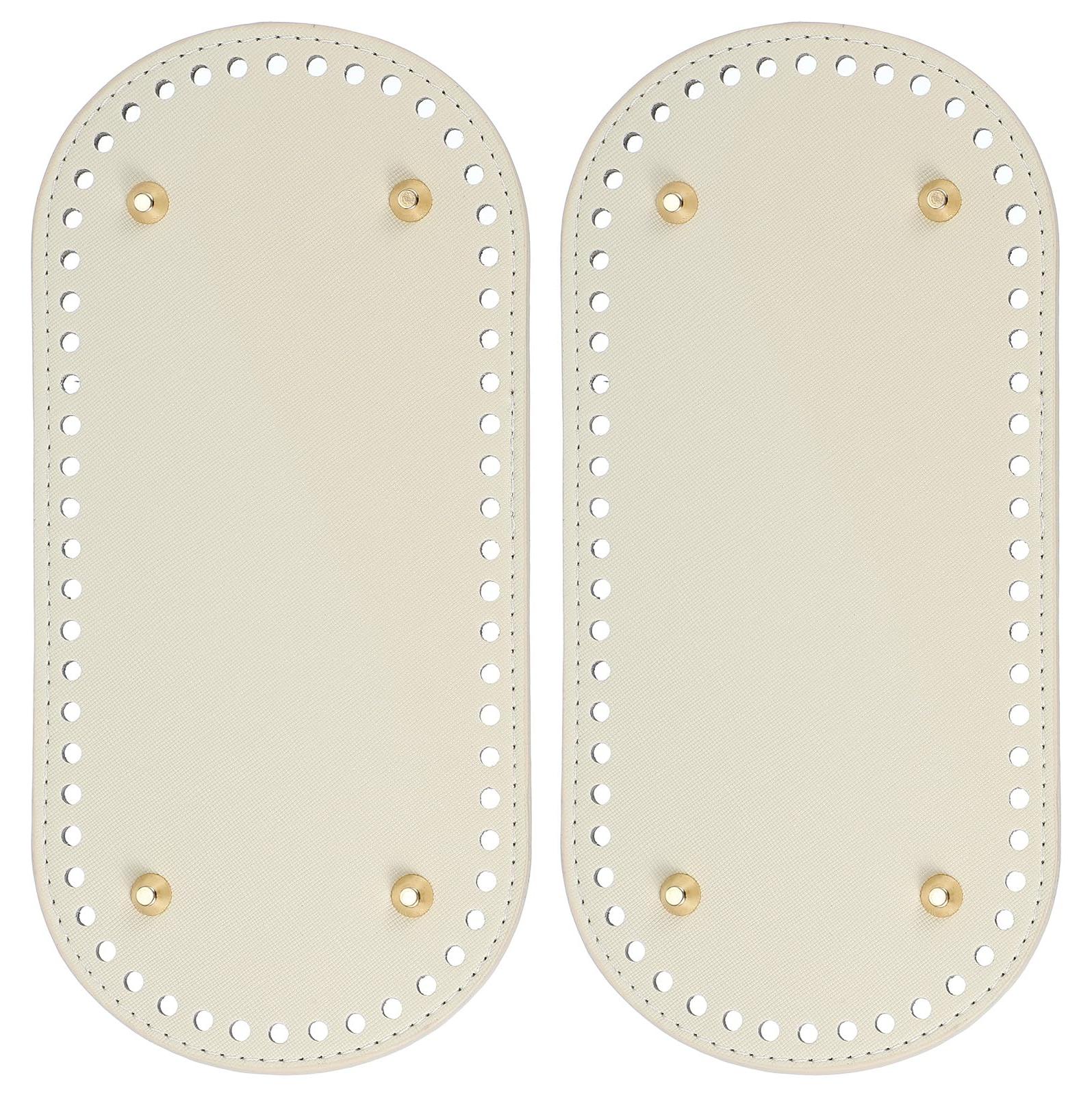 OEM Taschenboden zum Häkeln - 2 Stück Kunstleder Taschenbodenformer mit Löchern und Nägeln - für DIY Handtaschen und Schultertaschen - Beige 25x12 cm