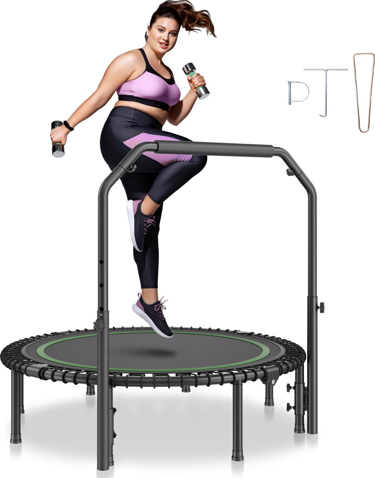 Skladacia mini fitness trampolína pre dospelých s rukoväťou