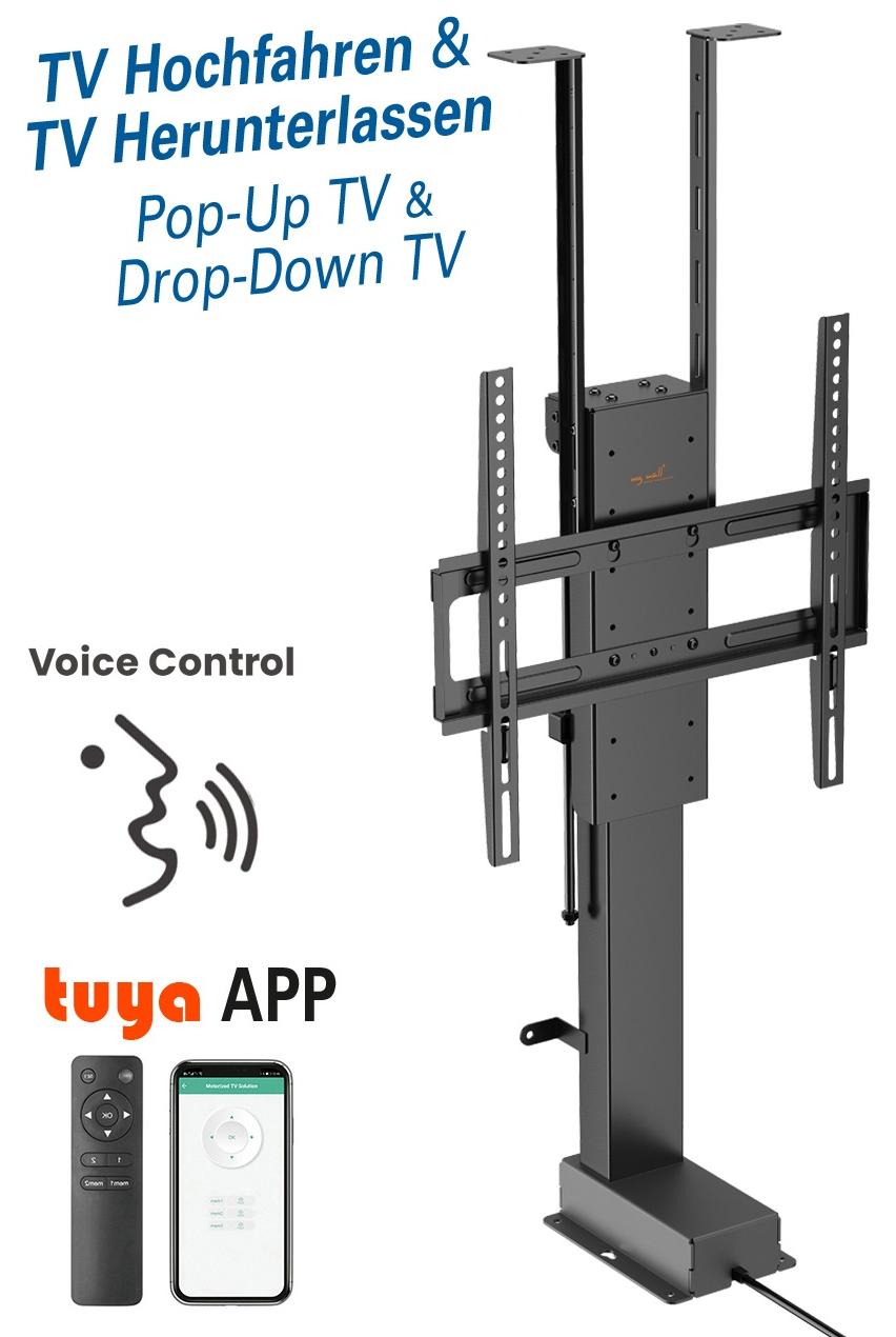 myWALL my wall TV Lift HP66-1L– Steuerung per Fernbedienung, Tuya-App & Sprachbefehl (Alexa/Google), für 32"-48" (81-122 cm), Möbel- & Deckenmontage, bis 60 kg