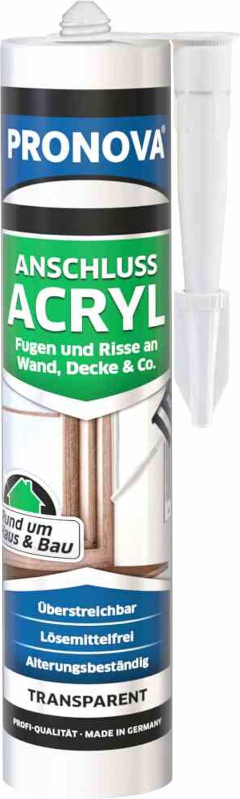 Pronova Anschluss-Acryl transparent 300 ml | Acrylat-Dichtmasse für Haus Garten Bau | vielseitig einsetzbar für Anschlussfugen Risse | frühregenfest überstreichbar AS-00CTK