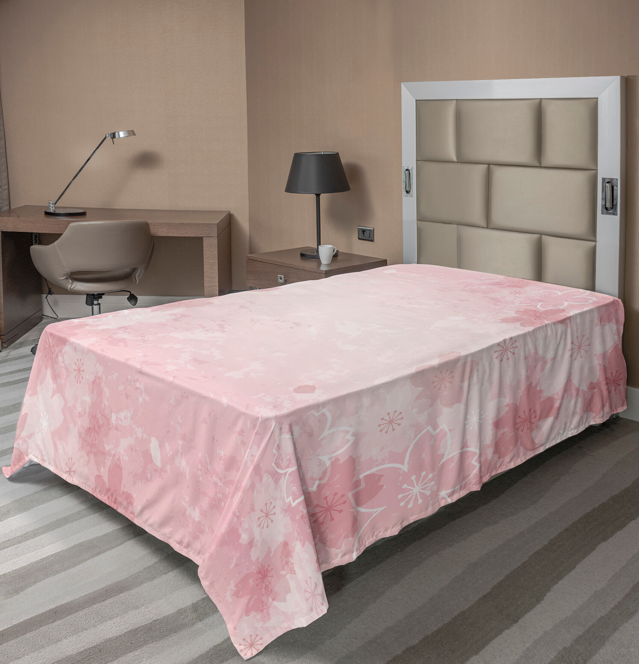 KOZMOS TEKSTL VE GER DÖNÜÜM SANAY TCARET LMTED RKET ABAKUHAUS Natur Bettlaken, Kirschblüten Muster Im Shabby Chic Style Flourish Unter Dem Motto Modische Artwork Druck, weiches bequemes oberes Bettlaken für ein dekoratives Bett 1 Stück 190 cm x 100 cm, Rosa flat_14309_twin_de
