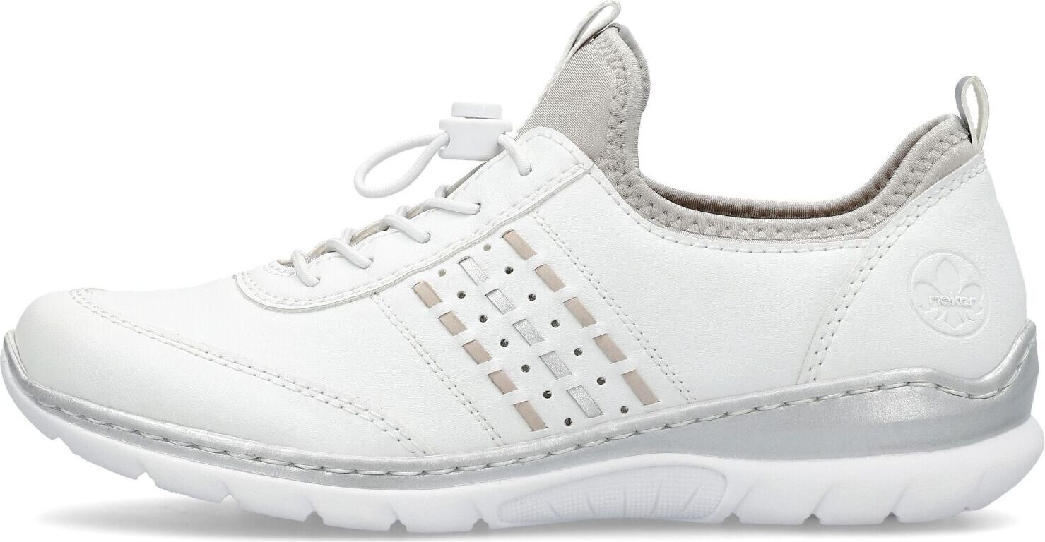 Rieker Damen Sneaker Schlupfschuh Zugband Stretcheinsatz L3259, Größe:41 EU,  Farbe:Weiß