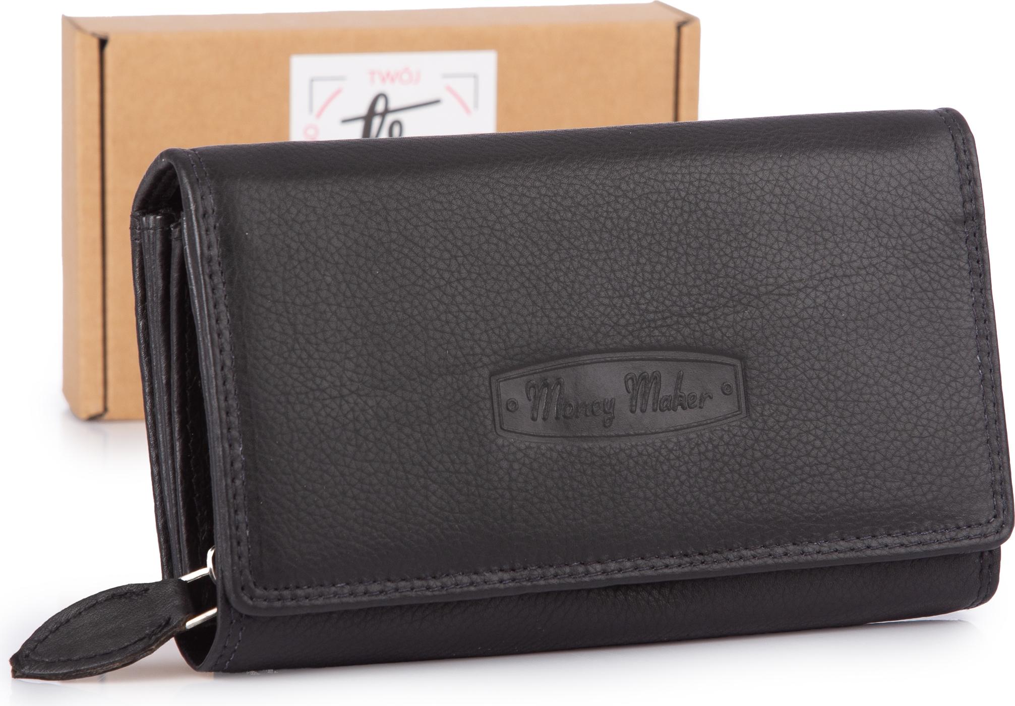 Money Maker Damen Echt Leder Portemonnaie großes Geldbörse Schwarz