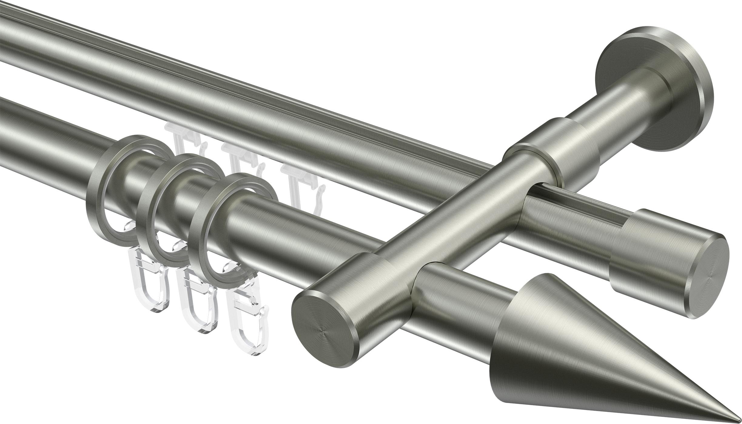 Interdeco Rundrohr-Innenlaufstange / Gardinenstange (Kombination) Edelstahl-Optik, Typ Prestige Savio (Kegel), 20 mm Ø 2-läufig, 320 cm 10223726-3239Y2_KLA