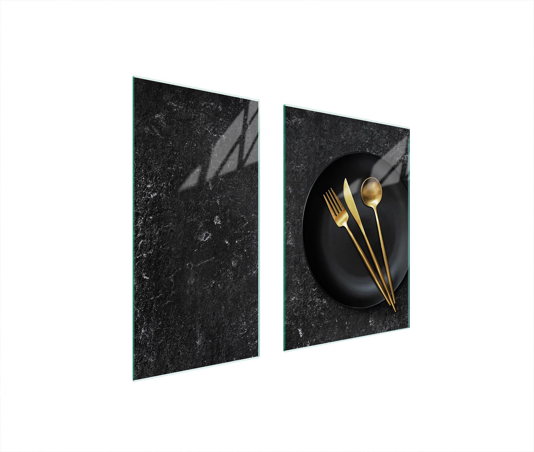 TMK ArtDeko Herdabdeckplatten 2 teilig 75x52 Glaskeramikkochfeld Abdeckung Glas Schneidebrett Schiefer Küche