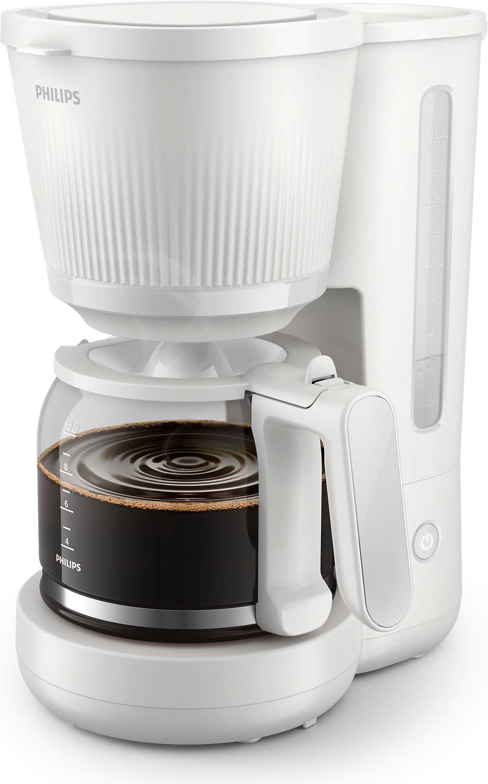 Melitta Look Aroma Filterkaffeemaschine Weiß, 10 Tassen, 850 W – Mit IBS-Filtersystem, Gebürstetem Stahl