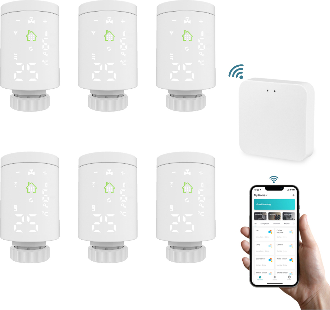 Fontastic WLAN Smart Home Paket Heizen, 6 Stück Smartes Heizkörperthermostat + WLAN Gateway