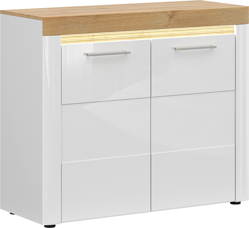 Buffet Nara mit 2 Türen, Weiß und Holzoptik, 106cm