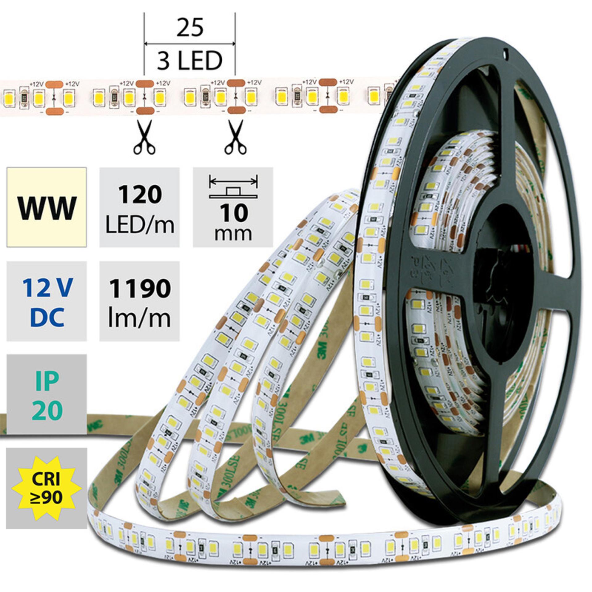 Schmachtl McLED LED-Streifen SMD2835, warmweiß, DC 12 V, IP20, 10 mm, weiße Leiterplatte, 120 LEDs/Meter, 14 W, ML-121.367.60.0