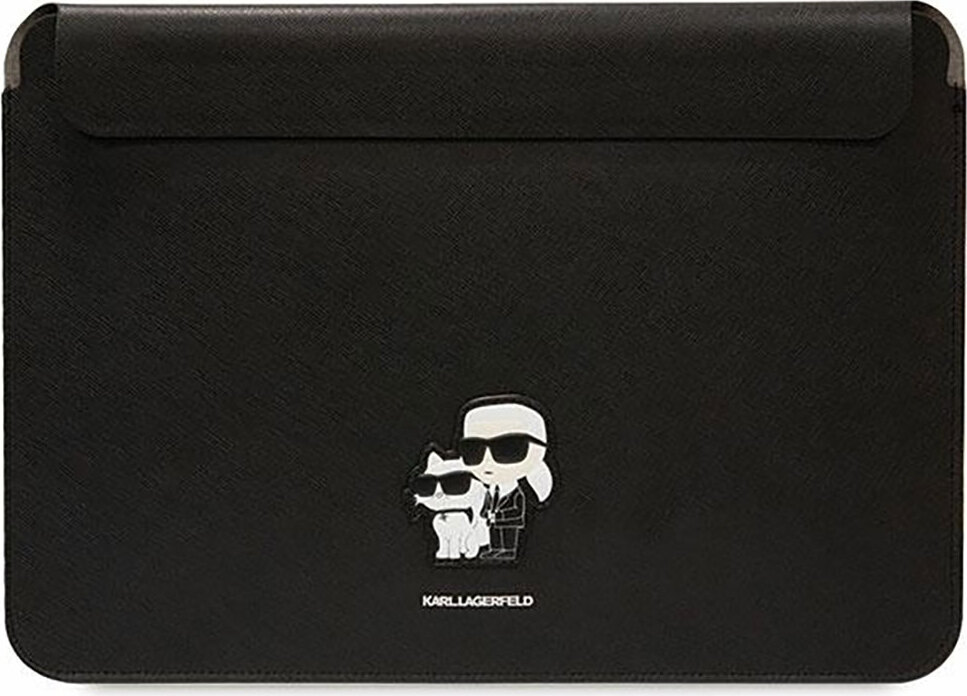 Custodia Per Laptop Karl Lagerfeld 16" - Saffiano Monogram Iconica, Pelle Ecologica Nera, Chiusura Magnetica