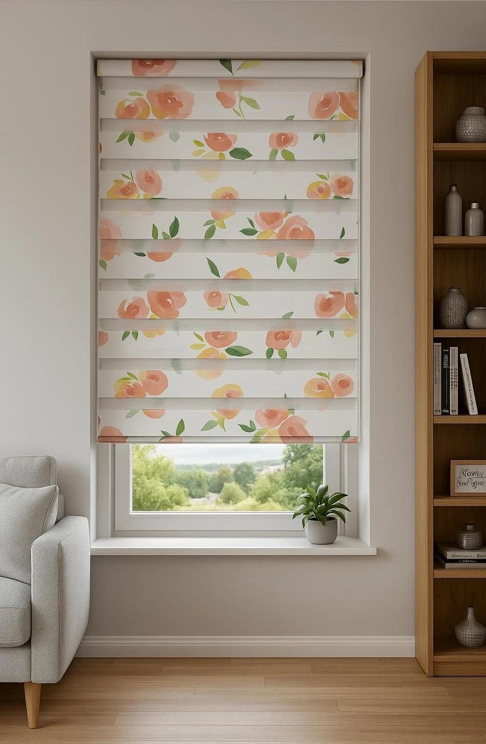 Shopper Doppelrollo Klemmfix Ohne Bohren Duo Rollo 100 x 150cm Blumen Motiv Seitenzug Kette