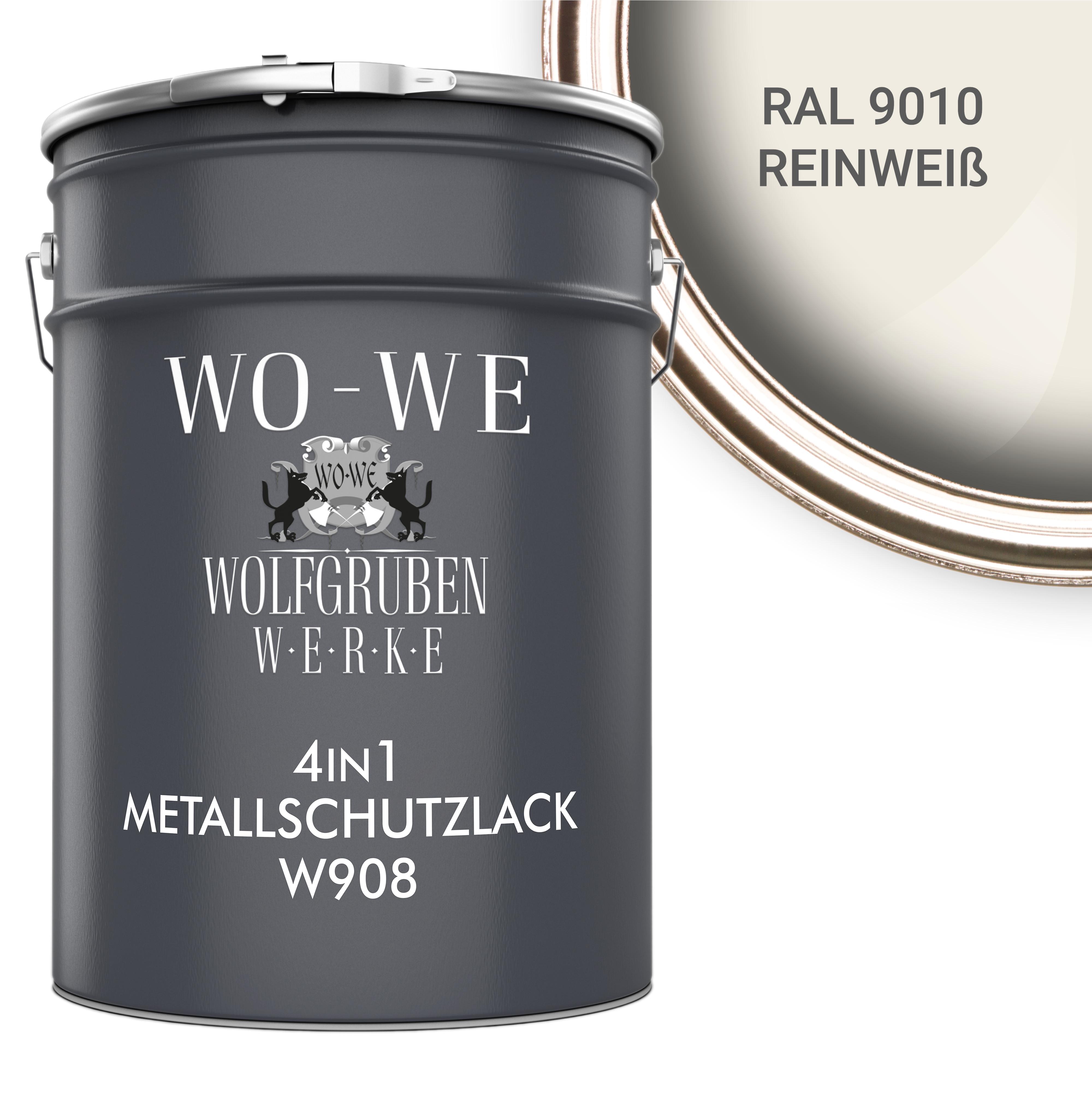 WO-WE Metallschutzlack 4in1 Metalllack Metallfarbe Metallschutzfarbe W908 Reinweiß - 5L