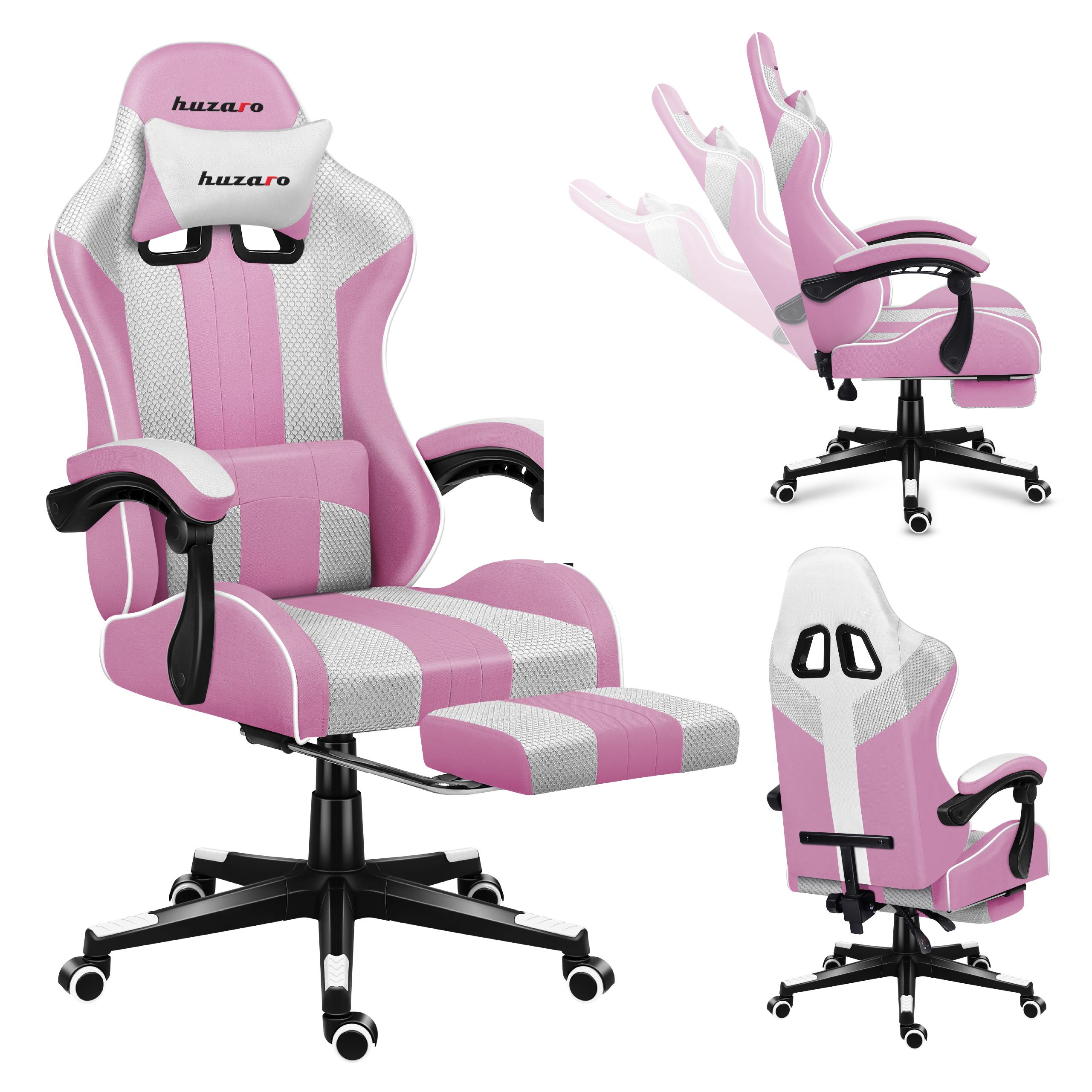 Huzaro Force 4.7 | herná stolička kancelárska stolička počítačová stolička PC stolička | 90-140° uhol sklonu opierky hlavy bedrový vankúš podnožka látka | ružová