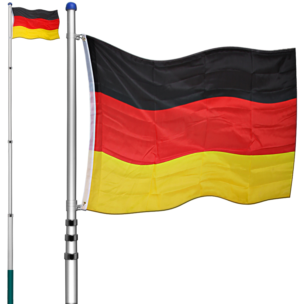 Alu Fahnenmast inkl Deutschlandfahne 6m Mast mit Flagge Flaggenmast Fahnenstange 