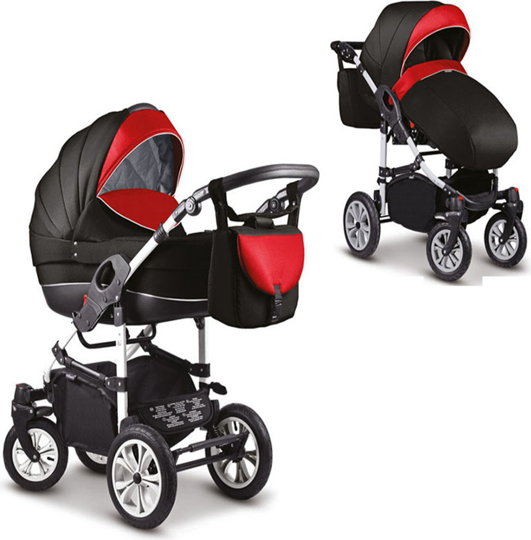 Kinderwagen-Set Craft 2 in 1 in Schwarz-Rot - 13 Teile - in 18 Farben erhältlich