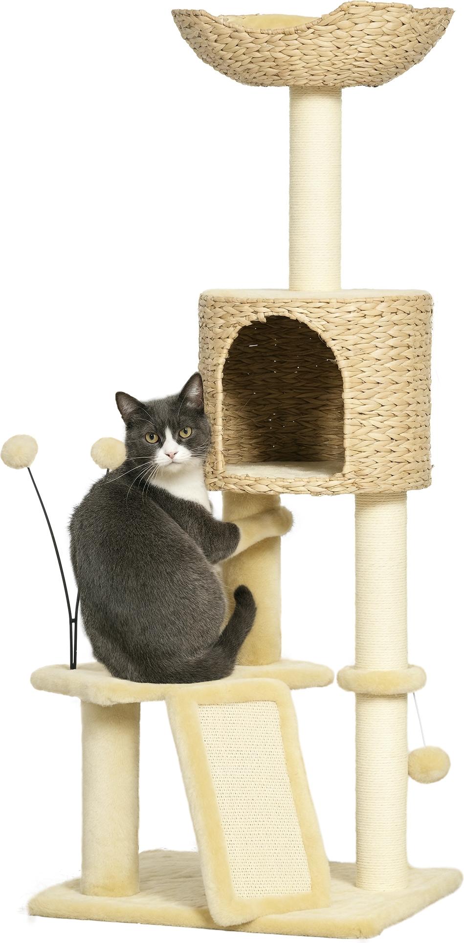 PawHut Katzen Kratzbaum 116 cm Katzenbaum mit Katzenhöhle, Katzenbett, Beige D30-721V00BG
