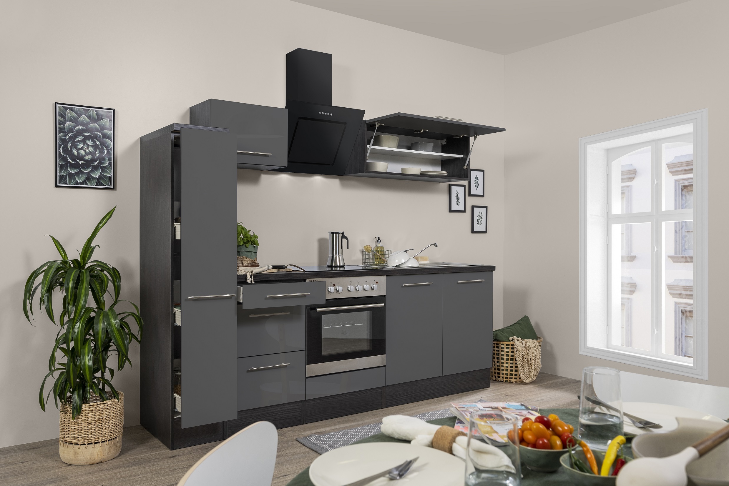 Küche Küchenzeile Küchenblock Eiche Grau Amanda 240 cm Respekta Premium RP240EGC