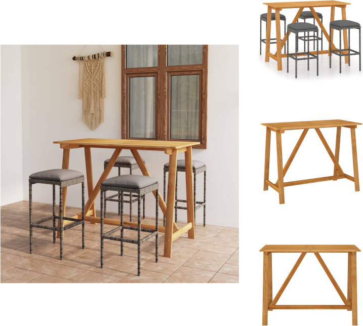 vidaXL 5-dielny záhradný barový set s vankúšmi sivý - Záhradné nábytkové zostavy