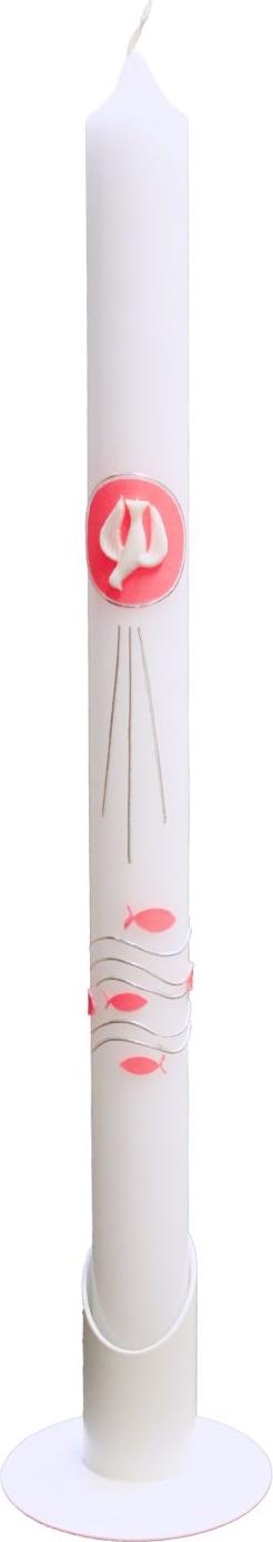 INNA-GLAS Kirchenfeier Kerze AUGUSTINE, verziert, weiß-rosa, 41,5cm, Ø3cm - Germany - für Taufe, Kommunion, Konfirmation 48388
