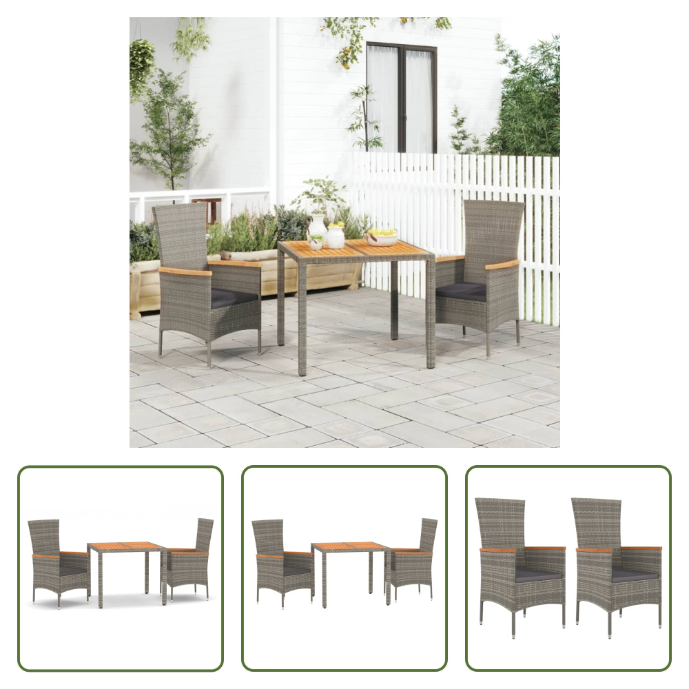 The Living Store 3-dielny záhradný jedálenský set s vankúšmi sivý polyratan