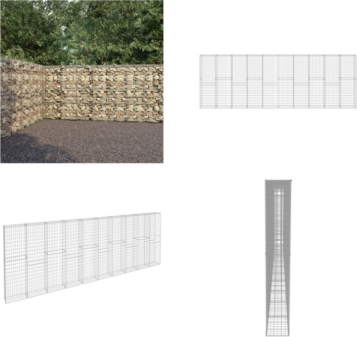 vidaXL Gabionenwand mit Abdeckung Verzinkter Stahl 600×30×200 cm - Gabionenwand - Gabionenwände - Gabione - Gabionen HL144915