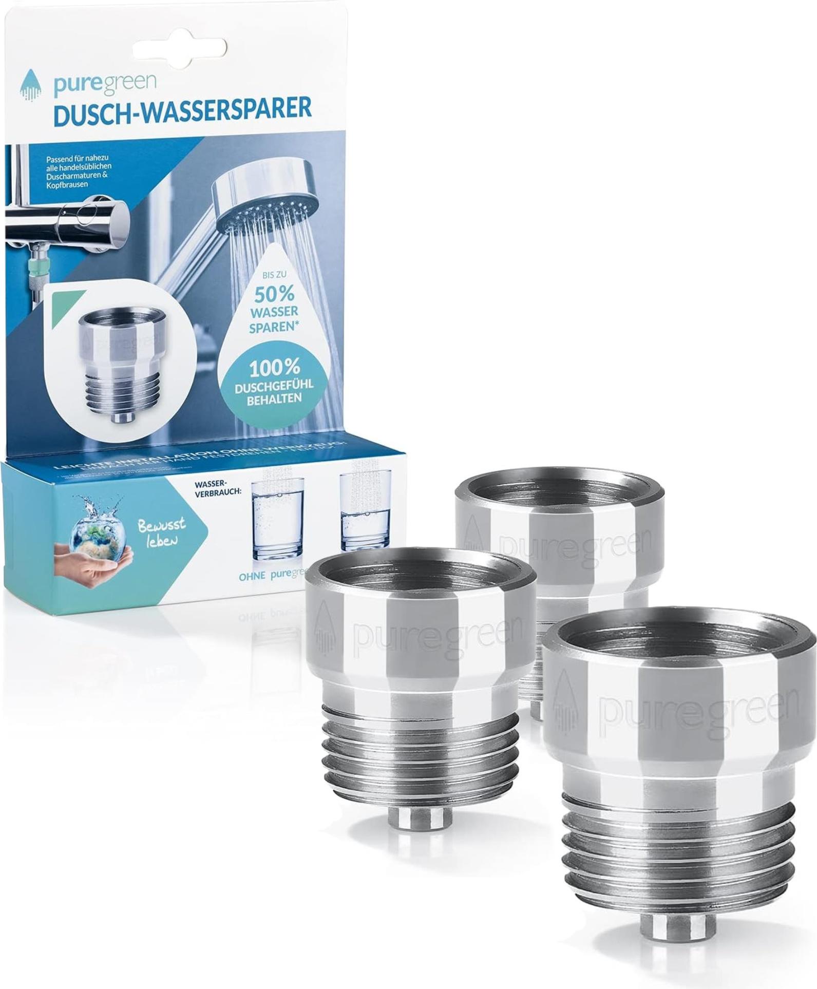 DS Produkte puregreen Wassersparer | 3er-Set | Perlator, Verwirbelungsdüse für die Dusche | Chromfarben