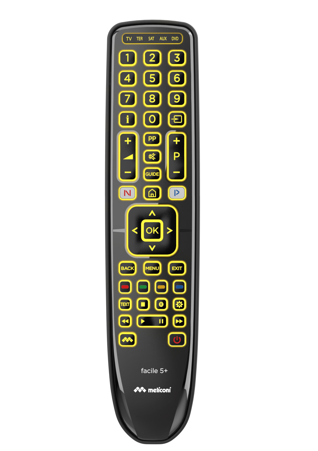 Meliconi Gumbody Facile 5+ Fernbedienung DVD/Blu-ray, Home-Audio-System, Heimkinosystem, Himmel, Soundbar-Lautsprecher, TV Drucktasten 806080
