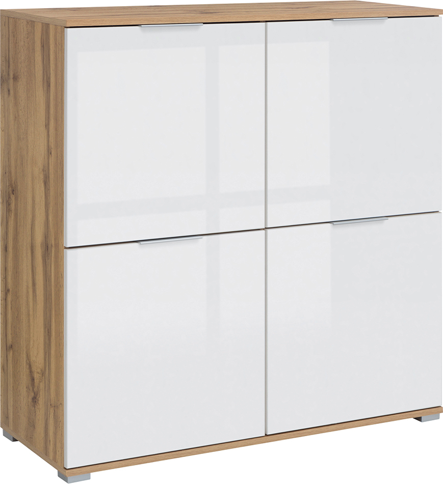 Buffet Selma mit 4 Türen, Weiß und Holzoptik, 104cm