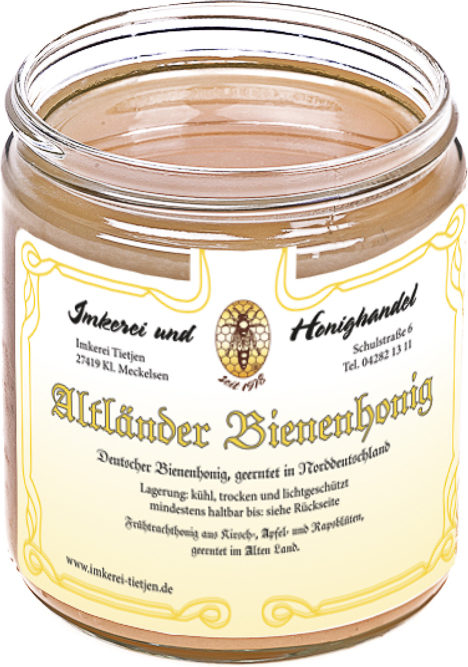 Imkerei Tietjen Altländer Bienenhonig 500g | Deutscher Obstblütenhonig vom Imker 32A