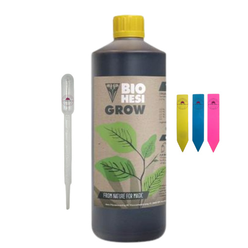 Hesi Grow – Organischer Flüssigdünger 1 Liter – für die Wachstumsphase – inkl. Pipette & 3 Pflanzenschilder