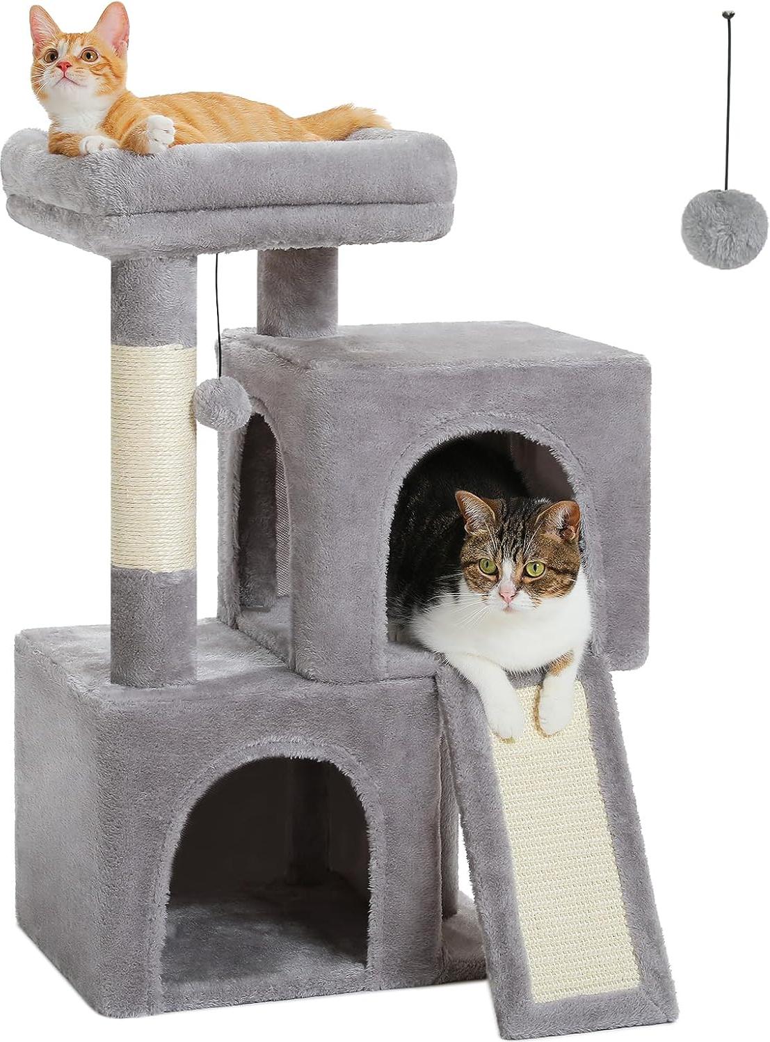 Famanu Kratzbaum mit Dual-Konditionen - Katzenhaus für Wohnungskatzen - 77 cm - Grau 156885