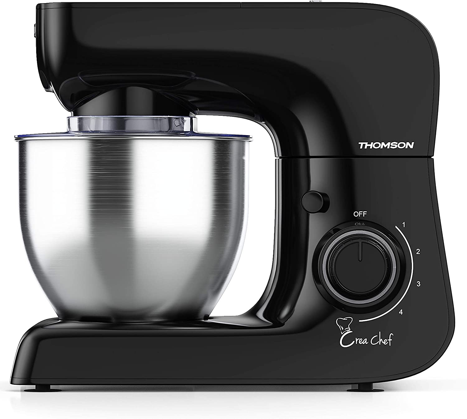 Multifunkčný kuchynský robot THOMSON Crea Chef - kuchynský stroj (mixér, miešač, hnetač atď.), kuchynský robot s miešacou miskou (nerezová oceľ) na cesto & Co, čierny