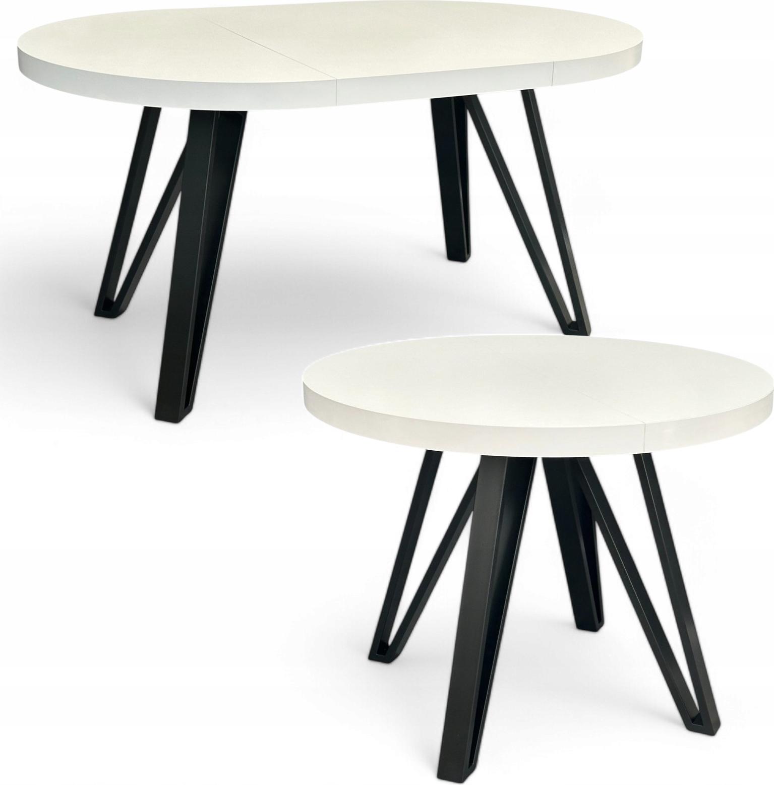 Runder Esstisch Ausziehbar Weiß Halbmatt Ø100-200 cm mit Schwarzen Metallbeinen