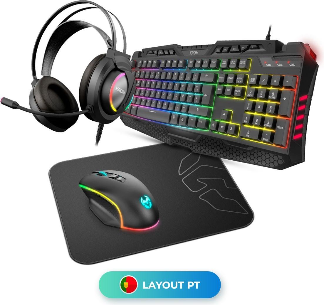 Tastatur + Maus + Headset + Mauspad Krom Kritic RGB Rainbow Gaming Kit