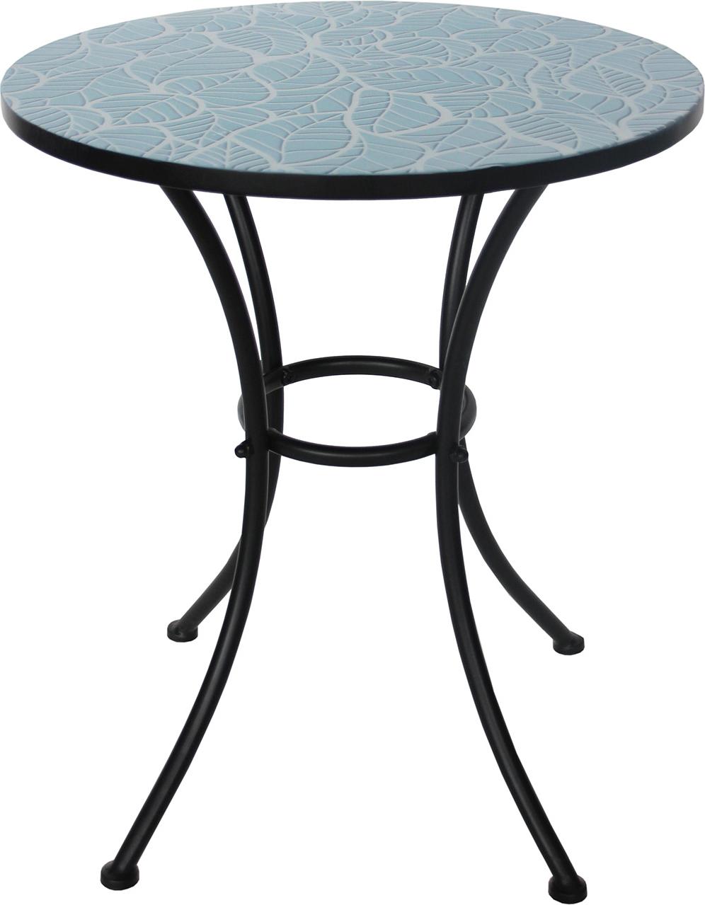 HTI-Living Runder Metall-Gartentisch Celia mit Blätter-Motiv Hellblau Ø 57 cm H 68 cm