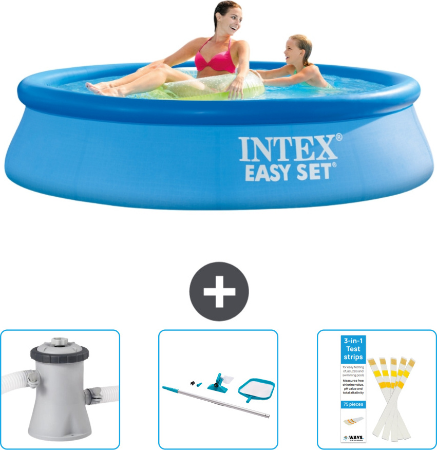 Okrúhly nafukovací bazén Intex Easy Set - 244 x 61 cm - modrý - obsahuje filtračné čerpadlo pre bazén - čistiacu súpravu - testovacie prúžky