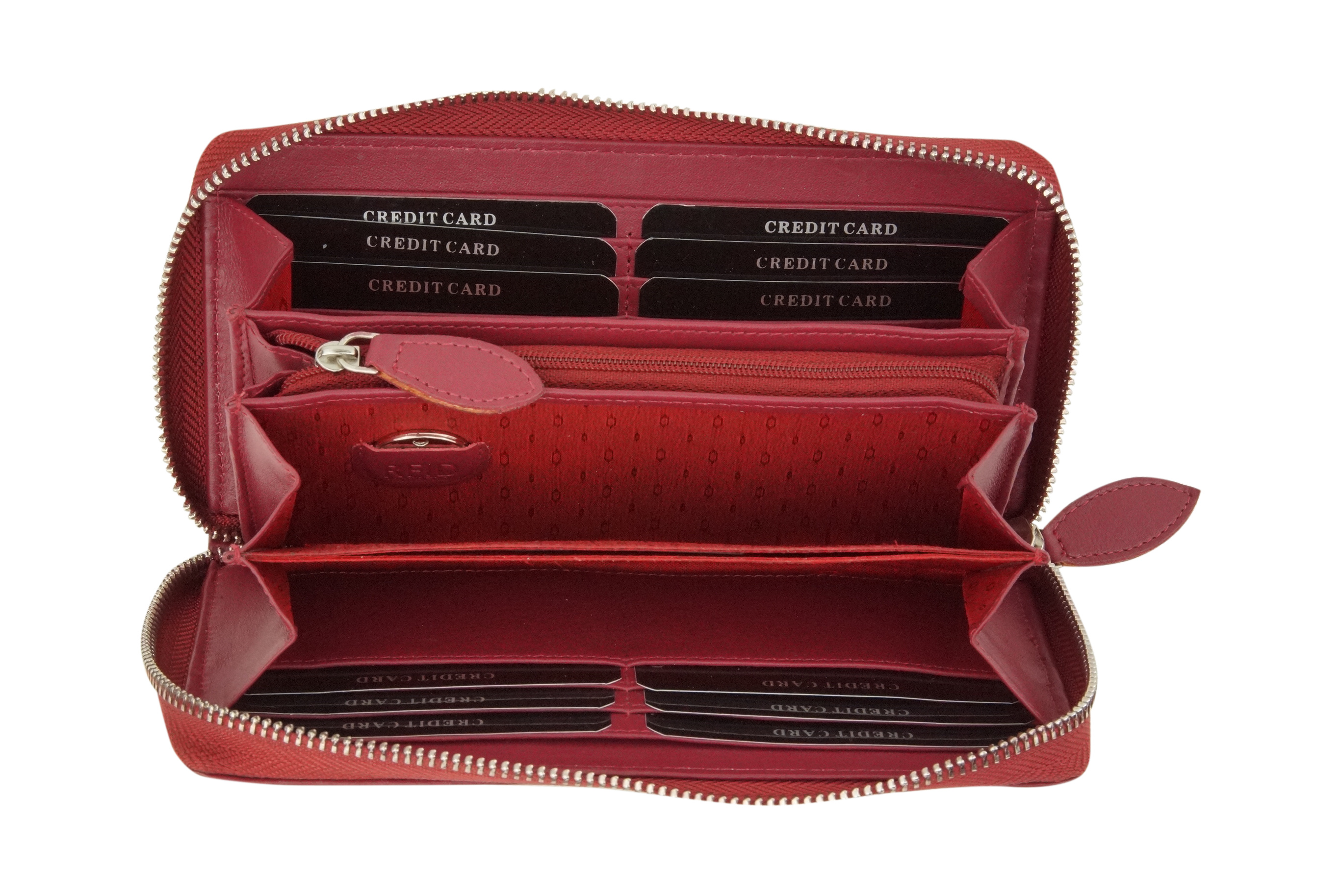 Große Vollleder Damen Geldbörse mit RFID Schutz Reißverschluss rundherum Damenlangbörse Portemonnaie Brieftasche lang LEAS in Echt-Leder, rot 19,5x9,5x2cm (BxHxT) LEA8229-01-13R