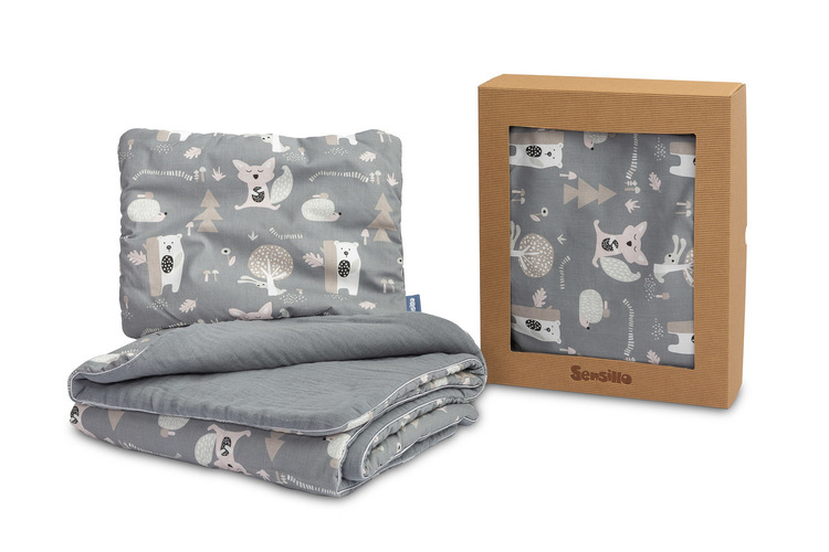 SENSILLO Bettwsche Baby Babydecke 75x95 Kissen 27x37 cm Lichtung, Graphit Grau SILLO-42165