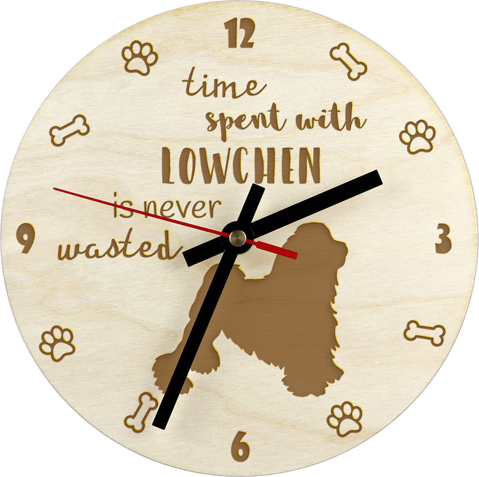 Lowchen - hodiny so psom, drevené hodiny s gravírovaním, personalizované hodiny od Art-Dog