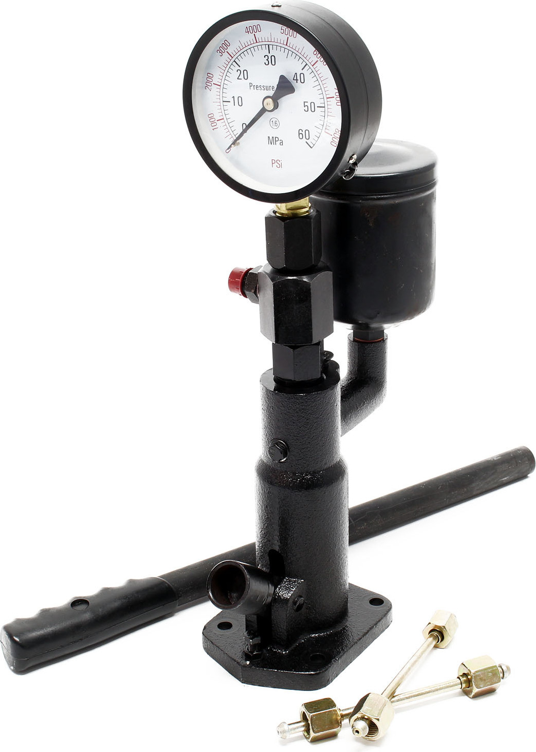 Wiltec Diesel Einspritzdüsen Tester 160 x 100 x 380 mm mit Manometer 0-600 bar Druck, Injektor Prüfgerät mit Handhebel für verschiedene Tests und Prüfungen 61476