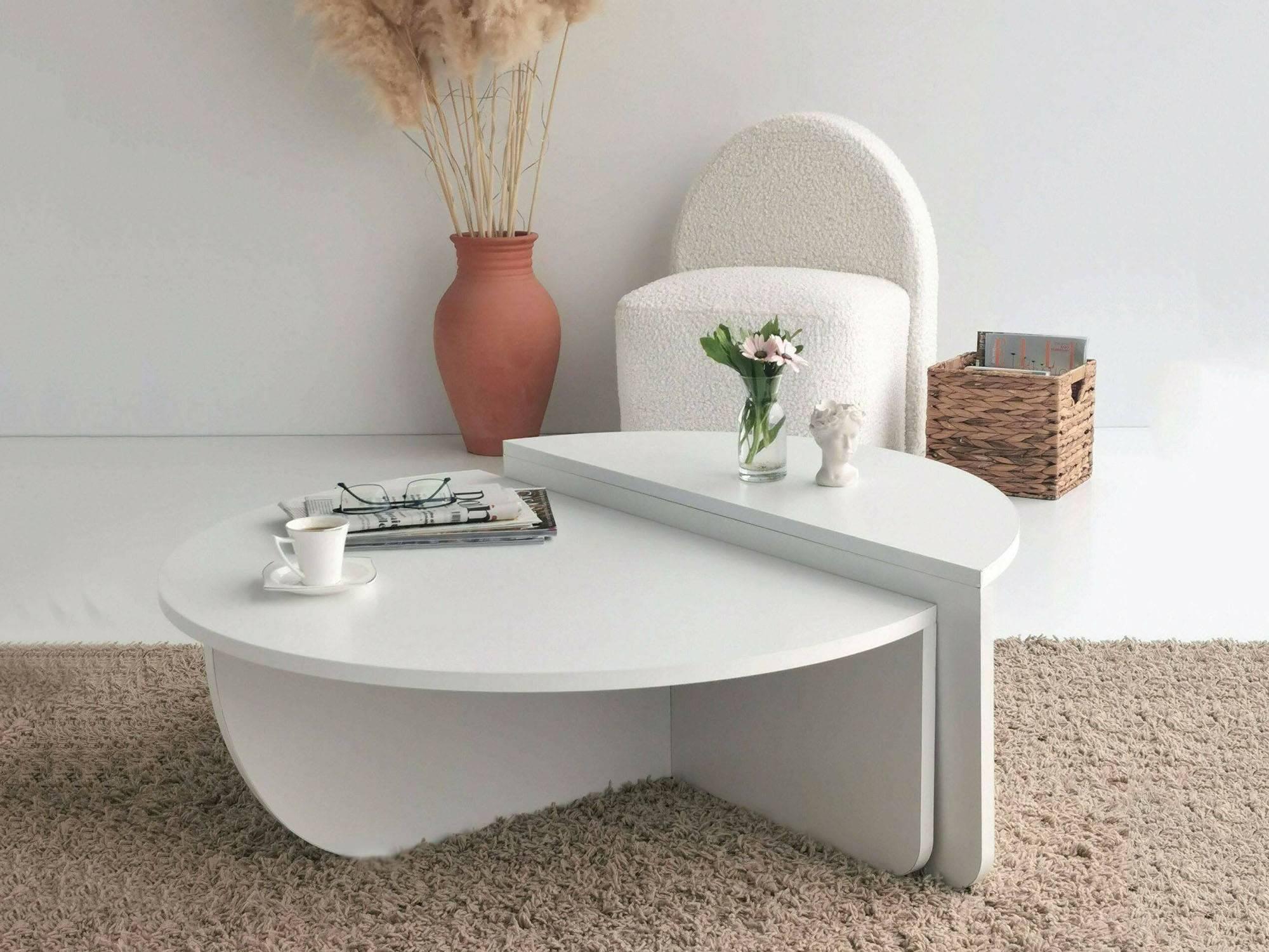 Dmora Couchtisch Canopus 90x90x35h cm Weiß Fantasieform
