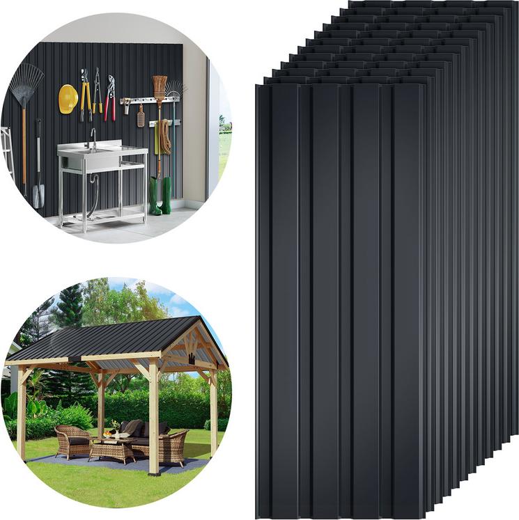 Jayseuw 12x trapézový plech 115x45 cm=6 ㎡ Strešný plech na prístrešok pre auto antracitový profilovaný plech strešný plech vlnitý plech strešné panely stenové plechy sivé