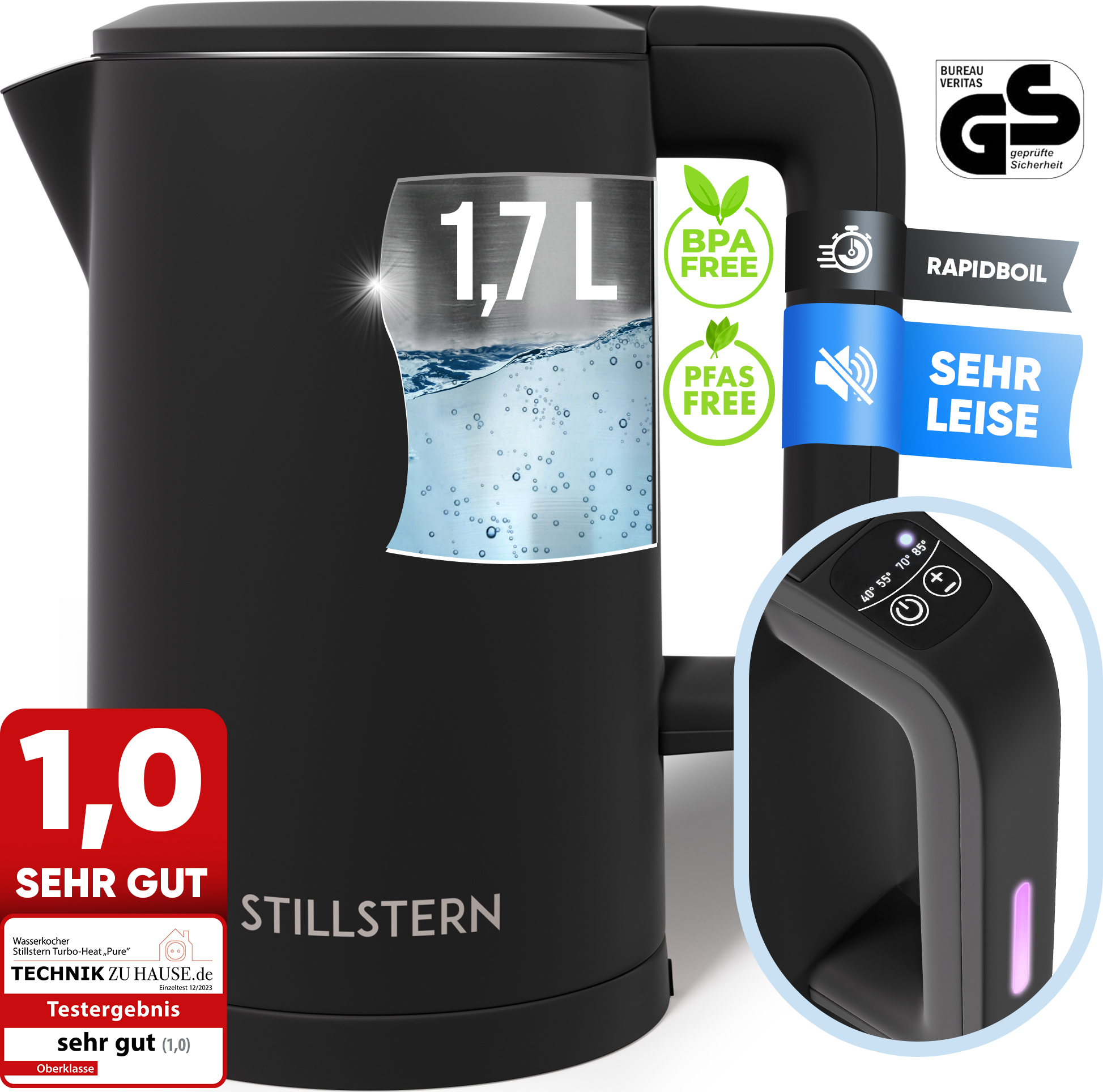 Concept RK4100 Glas-Wasserkocher Mit Temperaturregelung – 1,7 L, 1850–2200 W, LCD, Warmhaltefunktion